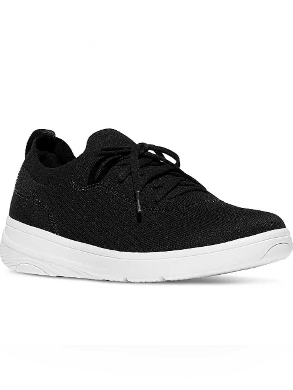 Fitflop Black Knit Lace-Up Sneaker with White Sole Sz 6